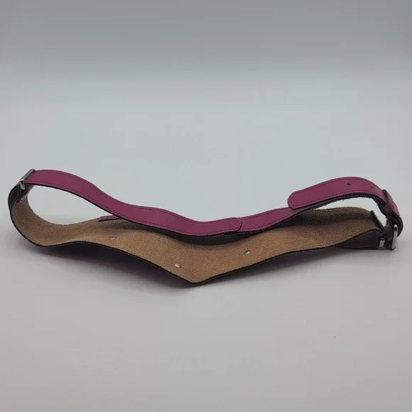 Vintage 80s Stylish Magenta Pink Leather Belt With Silver Toned Accents - Picture 2 of 5